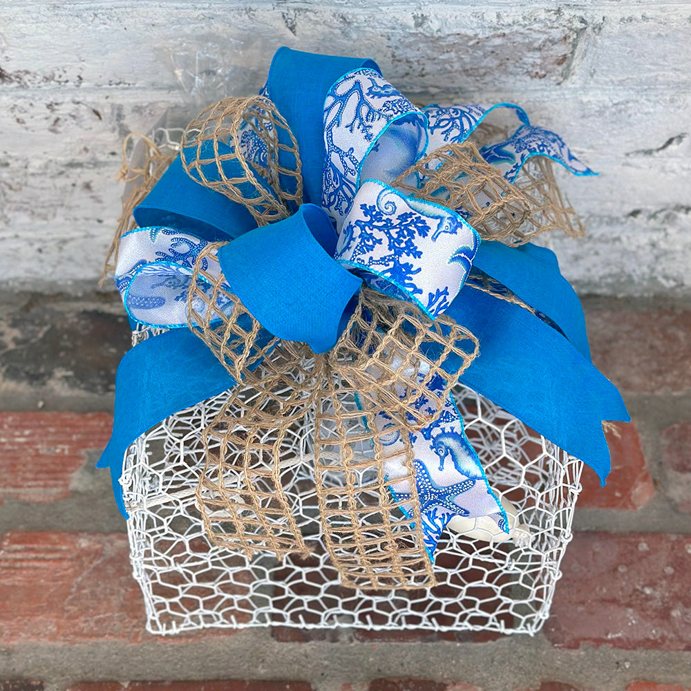 Nautical Turquoise Seahorse Bow Crab Pot Creation