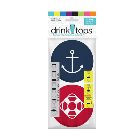 Drink Tops™ - TAP & SEAL Drink Covers - Hanger 2/PK: Anchor/Life Raft
