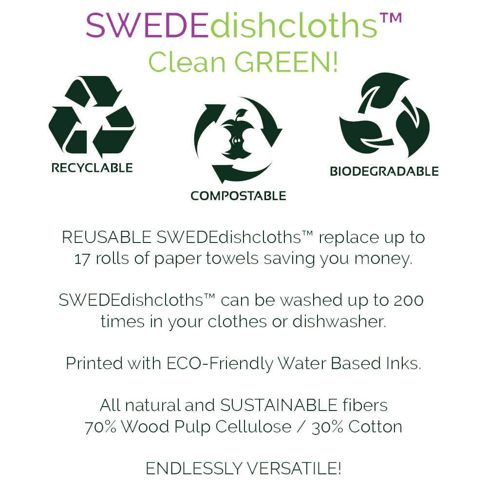 SWEDEdishcloths - FREE SHIP! Swedish Dishcloth Geo Flowers Green on Natural