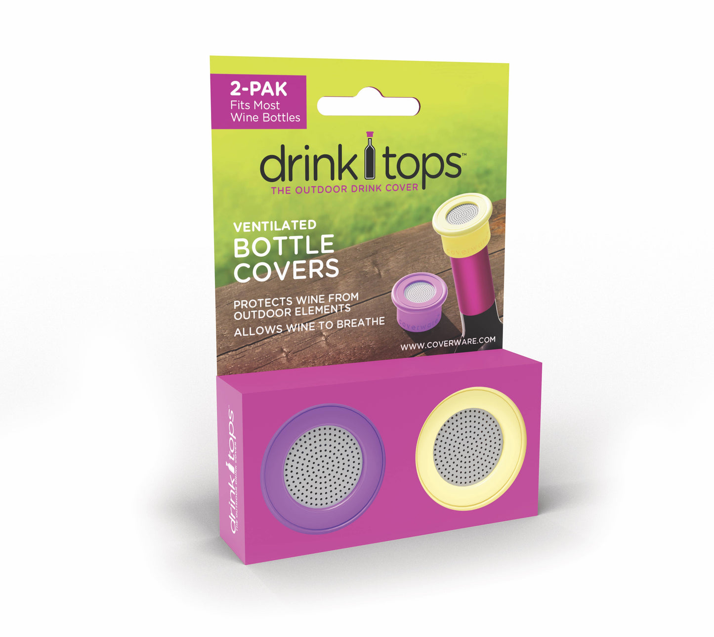 Drink Tops™ - Drink Tops™ VENTILATED Bottle Covers - 2 PK: Purple/Yellow
