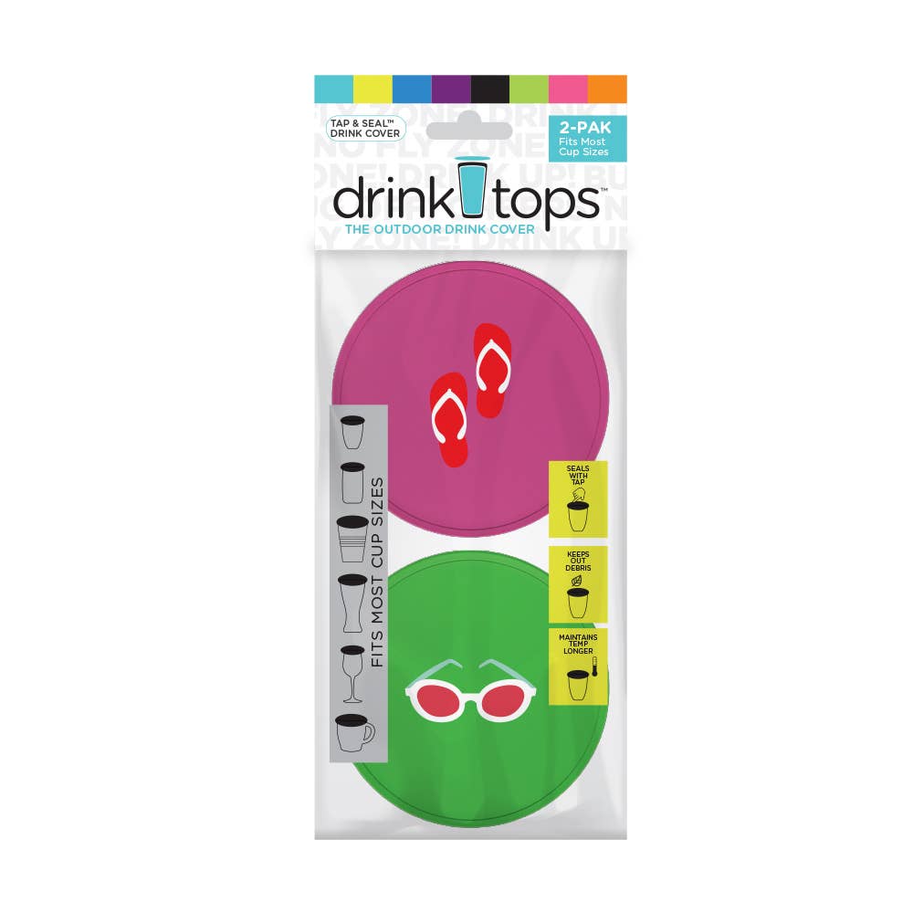 Drink Tops™ - TAP & SEAL Drink Covers - Flip Flop/Sunglasses