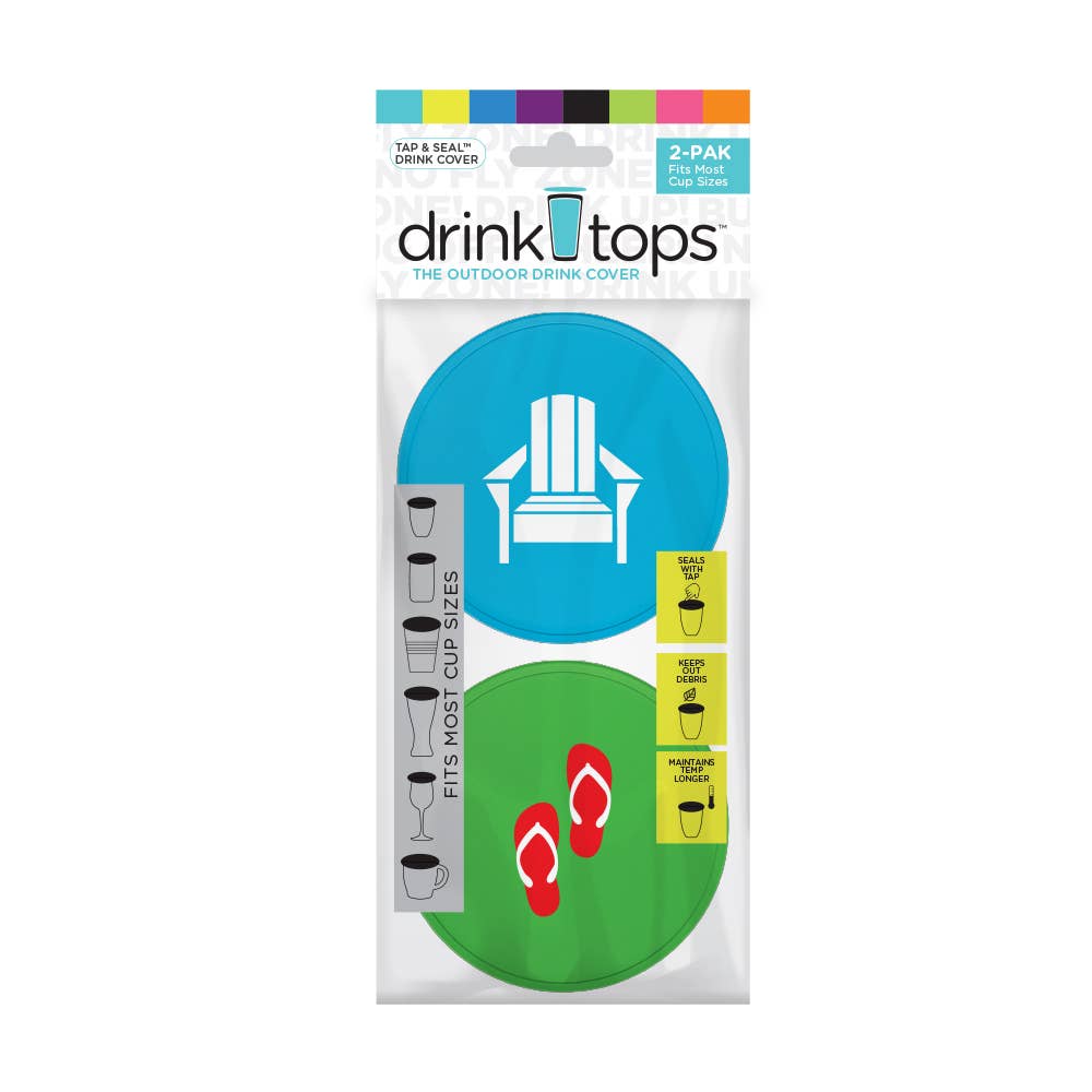 Drink Tops™ - TAP & SEAL Drink Covers - Hanger 2/PK: Chair/Flip Flops